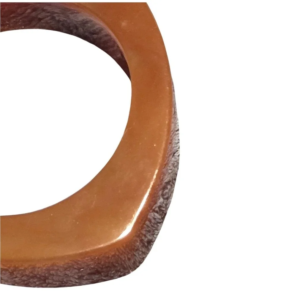 Vintage Geometric Lucite Resin Bangle Bracelet Brown Amber Chunky Retro